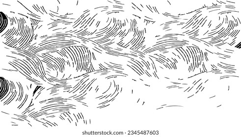 Swirled and curled stripes and brush strokes texture. Marble or acrylic atrwork imitation. Cool and swirly background. Abstract vector illustration. Black isolated on white. EPS10 