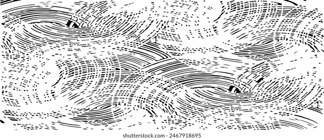 Swirled and curled stripes and brush strokes texture. Marble or acrylic atrwork imitation. Cool and swirly background. Abstract vector illustration. Black isolated on white. EPS10 