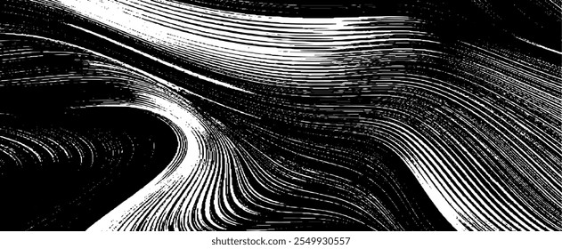 Swirled and curled stripes and brush strokes texture. Marble or acrylic atrwork imitation. Cool and swirly background. Abstract vector illustration. Black isolated on white. EPS10 