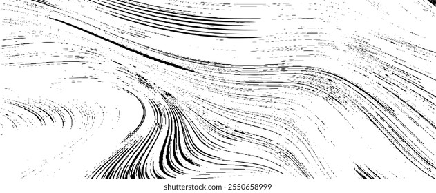 Swirled and curled stripes and brush strokes texture. Marble or acrylic atrwork imitation. Cool and swirly background. Abstract vector illustration. Black isolated on white. EPS10 