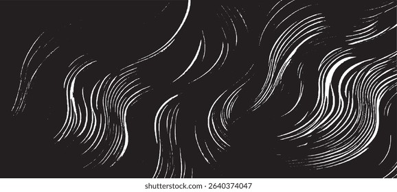 Swirled and curled stripes and brush strokes texture. Marble or acrylic artwork imitation. Cool and swirly background. Abstract vector illustration. Black isolated on white. EPS10