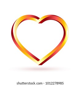 Swirled golden heart in 3D. Conception of infinite love. Abstract swirl volumetric ribbon in heart shape. Vector illustration