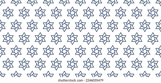 Swirled Jewish star of David outline style seamless pattern vector illustration