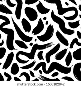 Swirled lines vector seamless pattern. Blots, dot, squiggles, curly lines, swirls, brush doodles. Hand drawn freehand background. Simple geometric texture. Grunge brushstrokes abstract background 