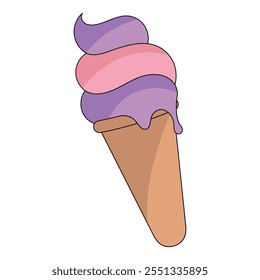 Swirled pink and purple ice cream cone, Vector