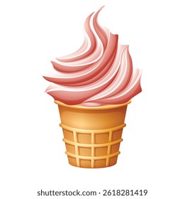 Swirled Strawberry Soft Serve Ice Cream in a Waffle Cone