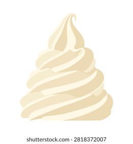 Swirled Vanilla Soft Serve Ice Cream or Whipped Cream Illustration Isolated on White Background