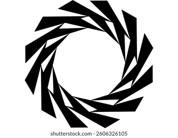 
Swirled vector design element black on white background. Round sporty striped pattern. Abstract ring. Vector spiral background. Drill, star, cutter. Disc. Tornado logo. Bracelet. frame. rosette