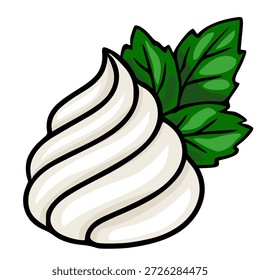 Ilustración vectorial de nata batida con hojas de menta verde fresca