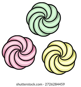 Ilustraciones vectoriales de crema batida remolinadas en colores pastel, aisladas sobre fondo blanco