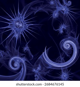 A swirling, abstract design features flowing, curved shapes in shades of purple and pink, creating a dynamic and visually engaging pattern.