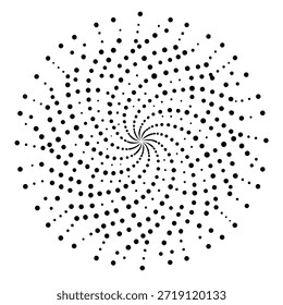 Padrão abstrato girando de pontos e linhas pretas criando um efeito de vórtice em uma espiral de fundo branca