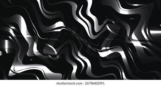 Un patrón abstracto de remolino con líneas fluidas y metálicas en tonos de negro y plata. Las líneas crean un efecto dinámico y ondulado.