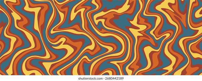 Patrón abstracto de remolino con colores retro que evocan una sensación psicodélica.