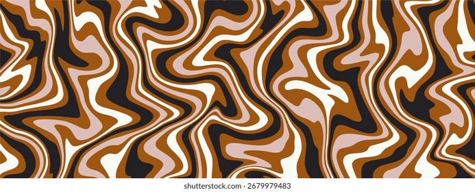 Um padrão abstrato girando com tons de preto marrom e creme criando um efeito de mármore líquido.