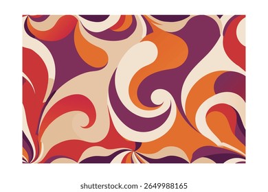 Padrão abstrato girando em tons vermelho laranja roxo bege em uma curvas sem costura