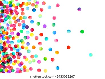 A swirling array of colorful confetti orbs against a crisp white background, depicting the energy and excitement of a celebration.