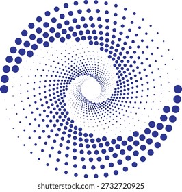 Padrão abstrato azul girando de pontos criando um vórtice ou efeito espiral em um fundo branco
