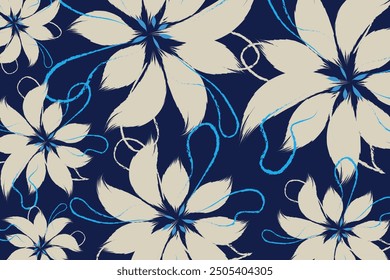  Las líneas azules se tejen a través de las flores, añadiendo una sensación de movimiento y fluidez a la composición. Estas líneas conectan las flores.