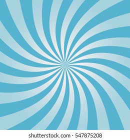 Swirling blue sunburst pattern. Radial comic background. Vortex backdrop. Vector illustration.