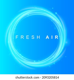 Swirling blue waves with a fresh aroma. Rotated waves showing clean fresh air. Vector illustration.