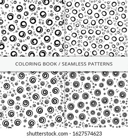 Swirling and circles vector seamless patterns. Swirling and circles coloring book. Endless texture for coloring book, wallpaper, invitation, pattern fills, background, textures. Vector illustration