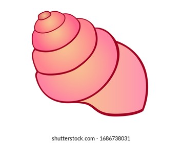 A swirling conical pink shell - vector full color picture. Sea life is a clam in a shell. Ocean inhabitants.