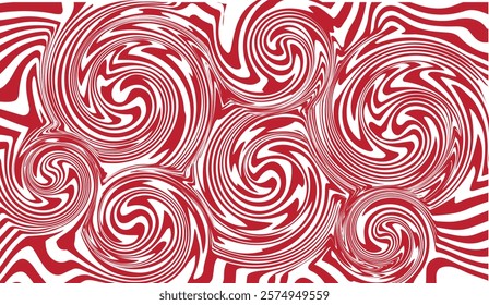 Swirling Crimson, A Red and White Abstract Vortex of Spiraling Lines and Dynamic Motion, evoking a sense of fluid depth and hypnotic optical illusion,