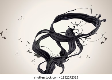 Swirling dark ink in 3d illustration on beige background