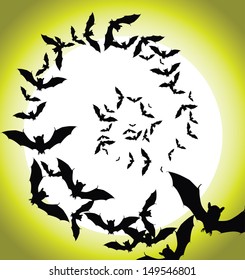 Swirling flock of bats. EPS 10 vector, grouped for easy editing. No open shapes or paths.