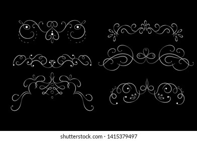 Swirling Floral Elements Thin Line Icon Set for Web and App Design on a Black. Vector illustration of Swirl Icons