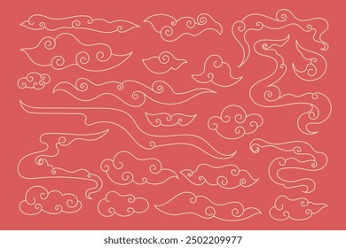 Remolino, humo fluido, nube, ilustración Vector conjunto de ensueño freestyle, textura, simbolo, escritura a mano, tinta, oriental, paquete de dragón Paquete, remolino, elemento asiático, vietnamita, sureste, misterio, poderoso 
