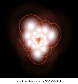 Swirling fractal spiral, consisting of three rays of bright lights in the night sky.