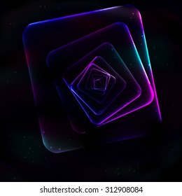 Swirling fractal spiral of transparent soap square on the background of the cosmos.