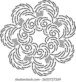 Elemento de design floral pontilhado geométrico giratório com textura de tecido lanoso Design floral moderno sem emenda Padrão com algodão lanoso Aparência esférica Desenhado à mão Rotação Pontilhado Vetor Floral Ilustração