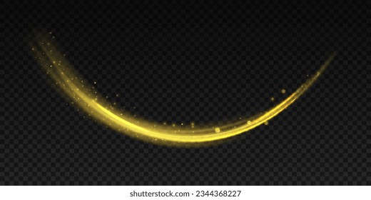 Swirling glow dynamic neon circles.Vector waves with gold particles isolated on black