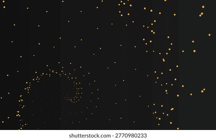 Swirling golden dots on dark background, abstract starfield effect
