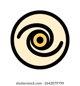 Swirling graphic orbits center on circular canvas design