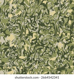 Swirling green and beige forms create a dynamic camouflage pattern, ideal for military or hunting-themed seamless backgrounds