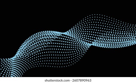 Swirling green dot stream on black canvas in motion