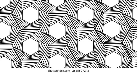 Linhas De Interseção Hexagonais Em Roda, Textura Moderna De Ilusão Óptica Geométrica Sem Costura.