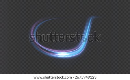 Swirling light effect of impact with blue glow and dynamic trail. Energy arc of impact for game interfaces, combat animations, magic attacks and futuristic design.