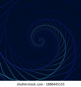 Swirling lighting symbol. Optical illusion. Twisted blue wormhole. 3D wireframe abstract tunnel. Vector illustration.