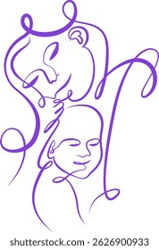 The swirling lines depict a mother hugging her child.