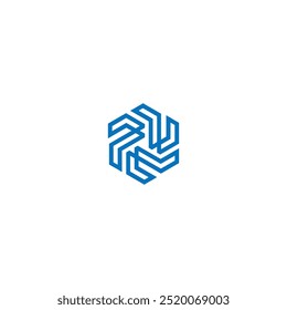 Forma de hexágono de líneas de remolino. Elemento geométrico de estructura de alambre trenzado de Vector. Símbolo Abstractas que consiste en hexágonos azules