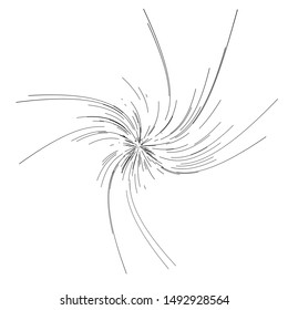 Swirling lines. Twisted pattern. Abstract vortex, tornado, dynamic background. High-speed lines diverging from the center.