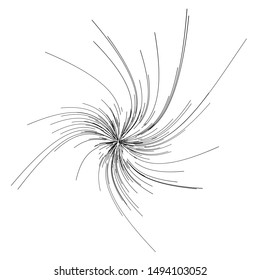 Swirling lines. Twisted pattern. Abstract vortex, tornado, dynamic background. High-speed lines diverging from the center.