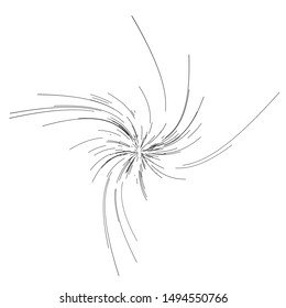 Swirling lines. Twisted pattern. Abstract vortex, tornado, dynamic background. High-speed lines diverging from the center.