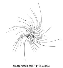 Swirling lines. Twisted pattern. Abstract vortex, tornado, dynamic background. High-speed lines diverging from the center.