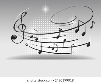 Swirling musical notes with a treble clef
